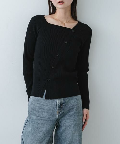 SENSE OF PLACE by URBAN RESEARCH / センスオブプレイス バイ アーバンリサーチ ニット・セーター | 『洗濯可』アシメデザインリブセーター（ブラック）