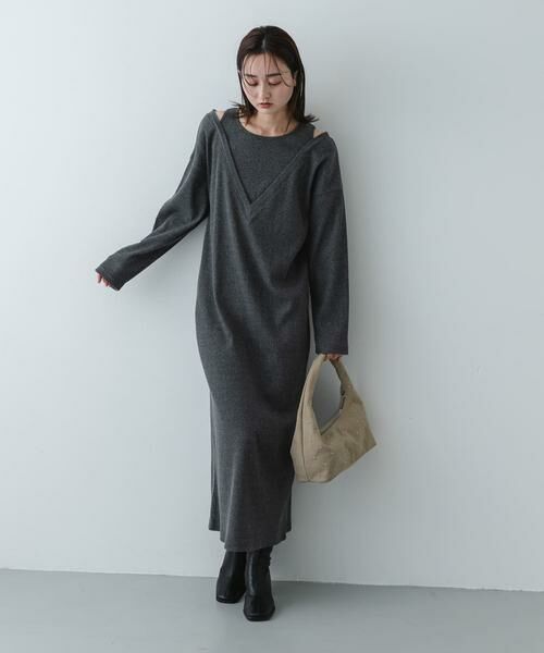 SENSE OF PLACE by URBAN RESEARCH / センスオブプレイス バイ アーバンリサーチ ワンピース | レイヤードネックリブワンピース(チャコールグレー)
