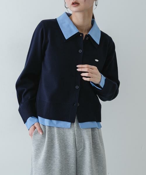 SENSE OF PLACE by URBAN RESEARCH / センスオブプレイス バイ アーバンリサーチ ニット・セーター | 『洗濯可』プレートツキシャツドッキングニットカーディガン（ネイビー）