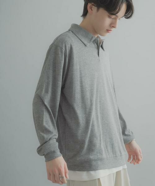 SENSE OF PLACE by URBAN RESEARCH / センスオブプレイス バイ アーバンリサーチ ポロシャツ | シアーロングスリーブポロシャツ（グレー）