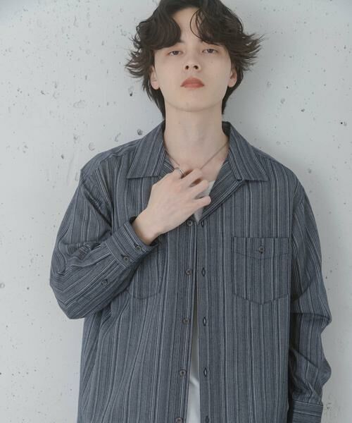 SENSE OF PLACE by URBAN RESEARCH / センスオブプレイス バイ アーバンリサーチ シャツ・ブラウス | スラブストライプオープンカラーシャツ（ネイビー）