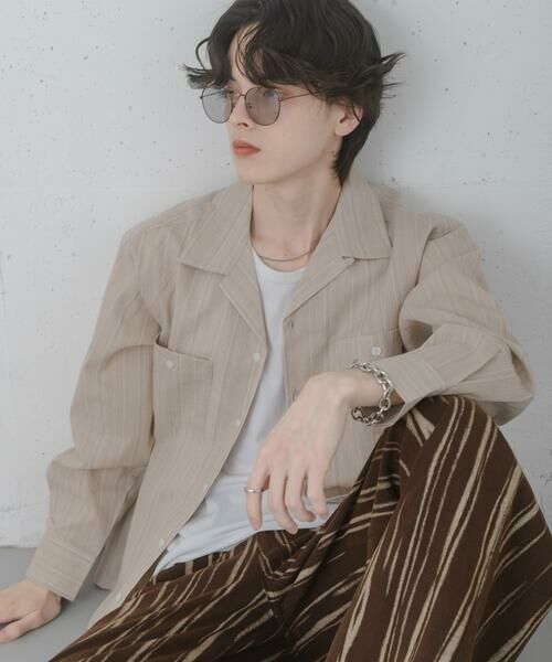 SENSE OF PLACE by URBAN RESEARCH / センスオブプレイス バイ アーバンリサーチ シャツ・ブラウス | スラブストライプオープンカラーシャツ（ベージュ）