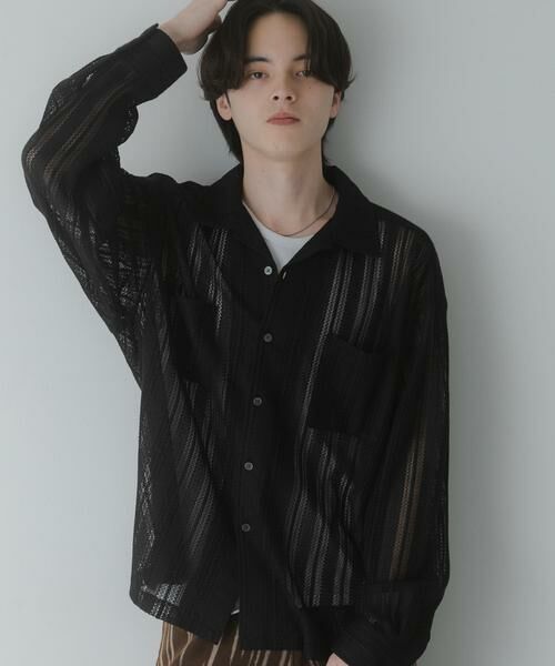SENSE OF PLACE by URBAN RESEARCH / センスオブプレイス バイ アーバンリサーチ シャツ・ブラウス | ダブルポケットオープンカラーレースシャツ（ブラック）