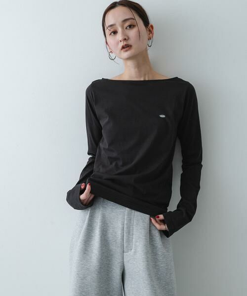 SENSE OF PLACE by URBAN RESEARCH / センスオブプレイス バイ アーバンリサーチ Tシャツ | ストレートボートネックシアーTシャツ（ブラック）