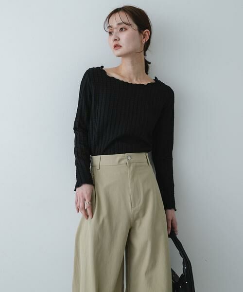 SENSE OF PLACE by URBAN RESEARCH / センスオブプレイス バイ アーバンリサーチ Tシャツ | ジャガードクロップドトップ（ブラック）