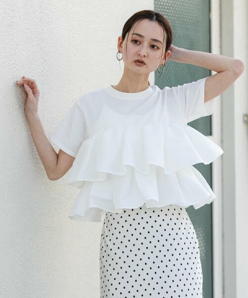 SENSE OF PLACE by URBAN RESEARCH / センスオブプレイス バイ アーバンリサーチ Tシャツ | シャイニーフリルドッキングカットトップ（オフホワイト）