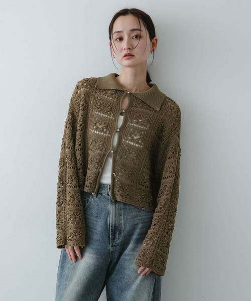 SENSE OF PLACE by URBAN RESEARCH / センスオブプレイス バイ アーバンリサーチ ニット・セーター | 『洗濯可』レースアミエリツキニットカーディガン | 詳細1
