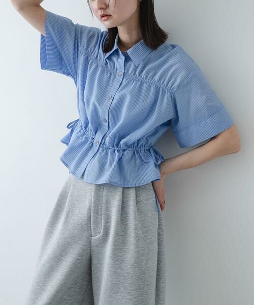 SENSE OF PLACE by URBAN RESEARCH / センスオブプレイス バイ アーバンリサーチ シャツ・ブラウス | クロップドペプラムシャーリングシャツ（ブルー系その他）