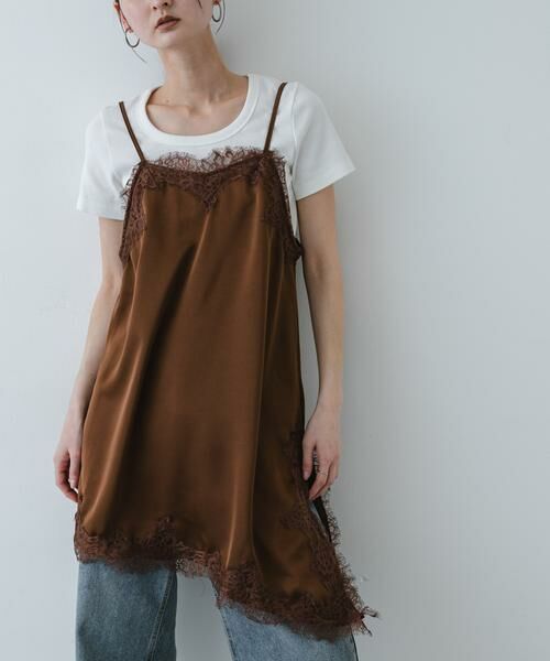 SENSE OF PLACE by URBAN RESEARCH / センスオブプレイス バイ アーバンリサーチ キャミソール・チューブトップ | サテンレースアシメキャミソール（ブラウン）