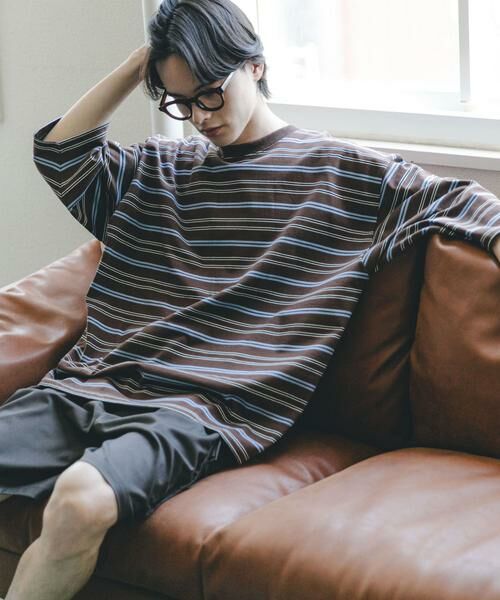 SENSE OF PLACE by URBAN RESEARCH / センスオブプレイス バイ アーバンリサーチ Tシャツ | ボーダーエクストラルーズTシャツ（ブラウン）