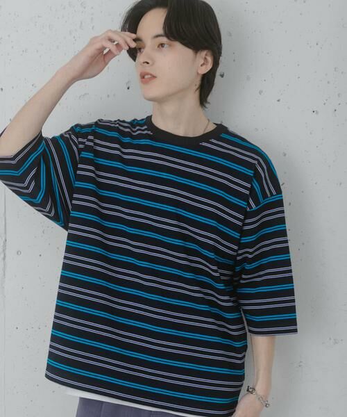 SENSE OF PLACE by URBAN RESEARCH / センスオブプレイス バイ アーバンリサーチ Tシャツ | ボーダーエクストラルーズTシャツ（ネイビー）