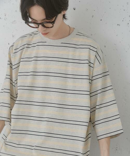 SENSE OF PLACE by URBAN RESEARCH / センスオブプレイス バイ アーバンリサーチ Tシャツ | ボーダーエクストラルーズTシャツ（ライトグレー）