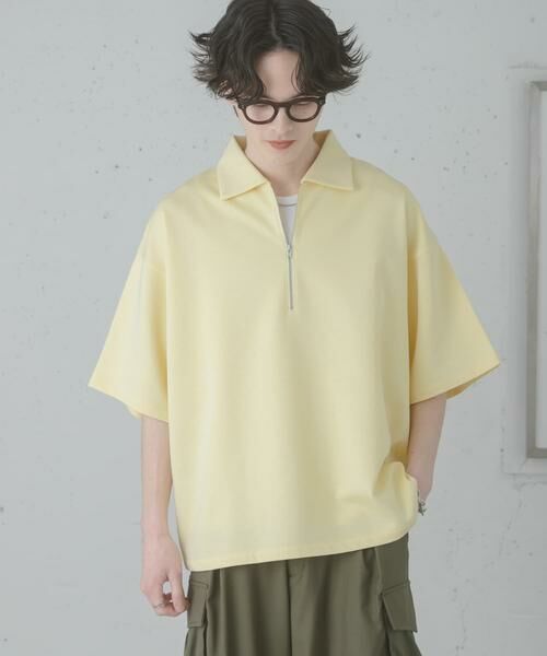 SENSE OF PLACE by URBAN RESEARCH / センスオブプレイス バイ アーバンリサーチ Tシャツ | ダンボールポンチハーフジップショートスリーブTシャツ（イエロー）