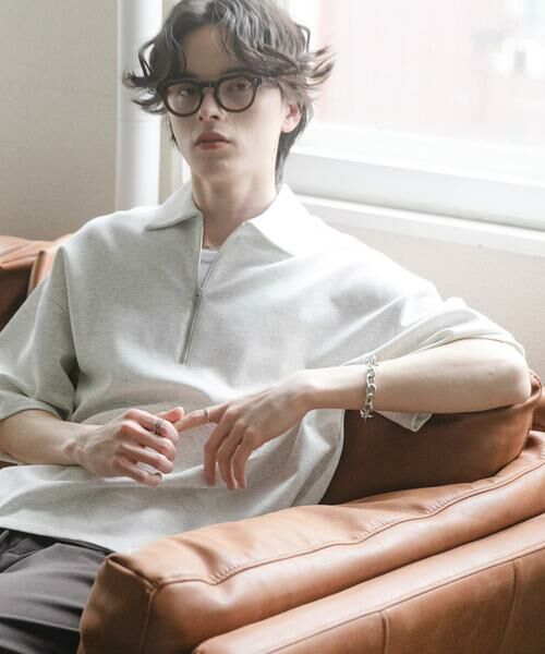 SENSE OF PLACE by URBAN RESEARCH / センスオブプレイス バイ アーバンリサーチ Tシャツ | ダンボールポンチハーフジップショートスリーブTシャツ（ライトグレー）