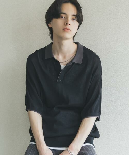 SENSE OF PLACE by URBAN RESEARCH / センスオブプレイス バイ アーバンリサーチ ニット・セーター | フェイクレイヤードニットポロシャツ（ブラック）