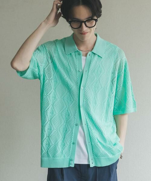 SENSE OF PLACE by URBAN RESEARCH / センスオブプレイス バイ アーバンリサーチ カーディガン・ボレロ | ドライタッチメッシュシャツカーディガン（ミント）