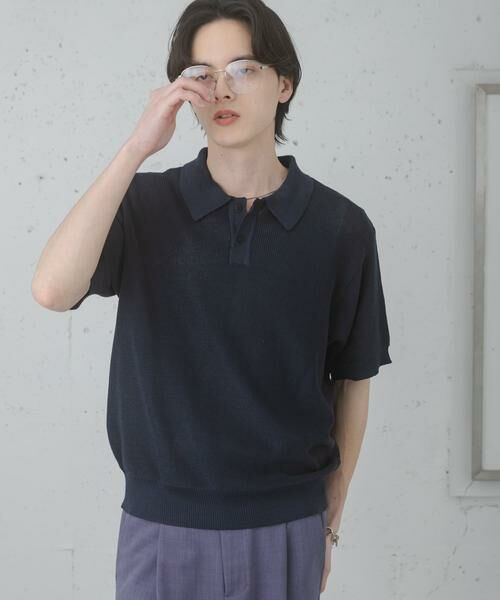 SENSE OF PLACE by URBAN RESEARCH / センスオブプレイス バイ アーバンリサーチ ニット・セーター | 『洗濯可』エアリーメランジニットポロシャツ（ネイビー）