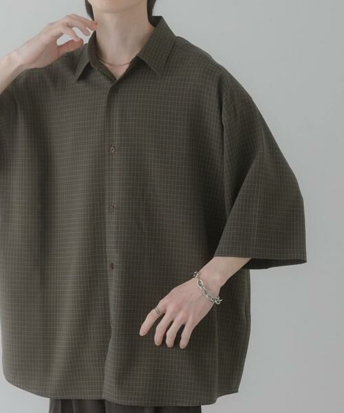 SENSE OF PLACE by URBAN RESEARCH / センスオブプレイス バイ アーバンリサーチ シャツ・ブラウス | マイクロチェックエクストラルーズショートスリーブシャツ（グリーン）