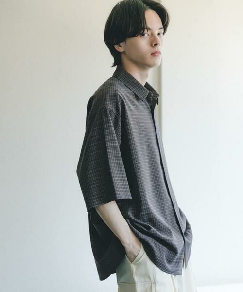 SENSE OF PLACE by URBAN RESEARCH / センスオブプレイス バイ アーバンリサーチ シャツ・ブラウス | マイクロチェックエクストラルーズショートスリーブシャツ（ネイビー）