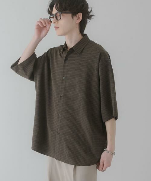 SENSE OF PLACE by URBAN RESEARCH / センスオブプレイス バイ アーバンリサーチ シャツ・ブラウス | マイクロチェックエクストラルーズショートスリーブシャツ（ブラック）