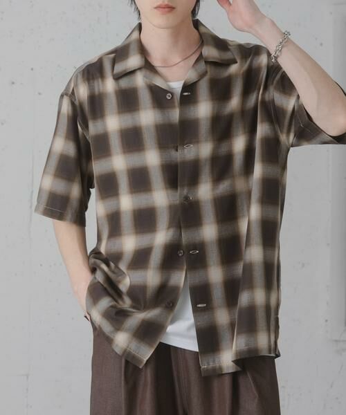 SENSE OF PLACE by URBAN RESEARCH / センスオブプレイス バイ アーバンリサーチ シャツ・ブラウス | オンブレーチェックオープンカラーショートスリーブシャツ（ブラウン）