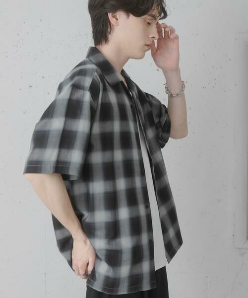 SENSE OF PLACE by URBAN RESEARCH / センスオブプレイス バイ アーバンリサーチ シャツ・ブラウス | オンブレーチェックオープンカラーショートスリーブシャツ（ブラック）