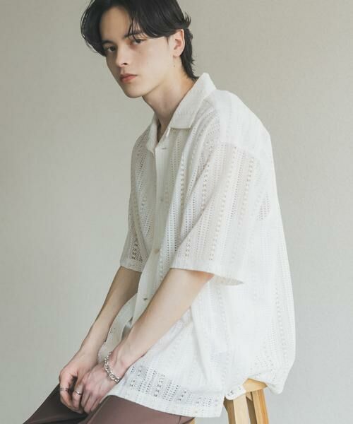 SENSE OF PLACE by URBAN RESEARCH / センスオブプレイス バイ アーバンリサーチ シャツ・ブラウス | アソートレースオープンカラーショートスリーブシャツ（ホワイト）