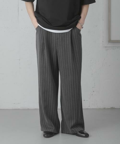 SENSE OF PLACE by URBAN RESEARCH / センスオブプレイス バイ アーバンリサーチ その他パンツ | ピンストライプタックワイドスラックス（チャコールグレー）