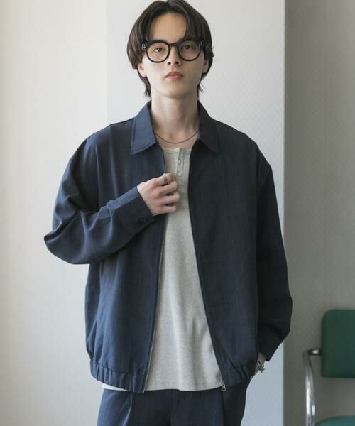 SENSE OF PLACE by URBAN RESEARCH / センスオブプレイス バイ アーバンリサーチ ブルゾン | 『UR TECH DRYLUXE』リネンライクジップブルゾン（ネイビー）