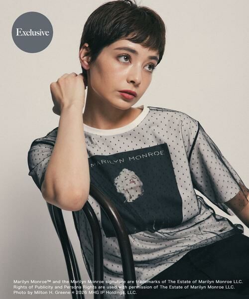 SENSE OF PLACE by URBAN RESEARCH / センスオブプレイス バイ アーバンリサーチ Tシャツ | 『別注』MARILYNMONROE×SENSE OF PLACE　チュールグラフィックTシャツ（ブラック）