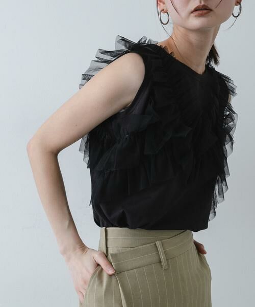 SENSE OF PLACE by URBAN RESEARCH / センスオブプレイス バイ アーバンリサーチ Tシャツ | フリルデザインカットトップ（ブラック）
