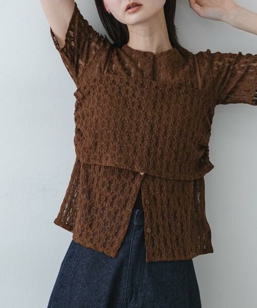 SENSE OF PLACE by URBAN RESEARCH / センスオブプレイス バイ アーバンリサーチ Tシャツ | レースビスチェアンサンブルカットトップ（ブラウン）