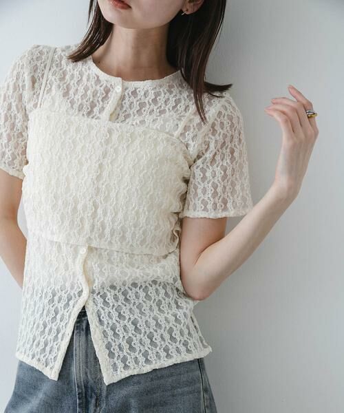 SENSE OF PLACE by URBAN RESEARCH / センスオブプレイス バイ アーバンリサーチ Tシャツ | レースビスチェアンサンブルカットトップ（アイボリー）