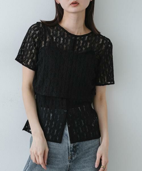 SENSE OF PLACE by URBAN RESEARCH / センスオブプレイス バイ アーバンリサーチ Tシャツ | レースビスチェアンサンブルカットトップ（ブラック）