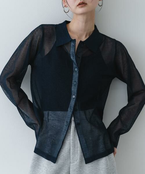 SENSE OF PLACE by URBAN RESEARCH / センスオブプレイス バイ アーバンリサーチ ニット・セーター | 『洗濯可/接触冷感』シアーニットシャツカーディガン（ネイビー）
