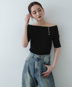 SENSE OF PLACE by URBAN RESEARCH / センスオブプレイス バイ アーバンリサーチ ニット・セーター | 『洗濯可』メタルボタンオフショルリブセーター