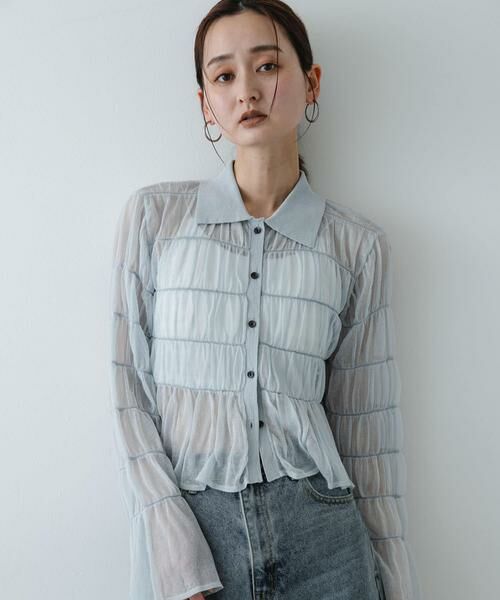 SENSE OF PLACE by URBAN RESEARCH / センスオブプレイス バイ アーバンリサーチ カーディガン・ボレロ | 『洗濯可』シャーリングエリツキニットカーディガン（ライトブルー）