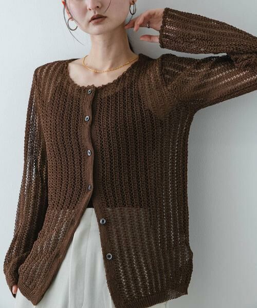 SENSE OF PLACE by URBAN RESEARCH / センスオブプレイス バイ アーバンリサーチ カーディガン・ボレロ | 『洗濯可』スカラップレースアミカーディガン（ブラウン）