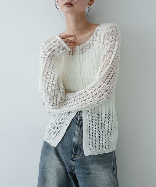 SENSE OF PLACE by URBAN RESEARCH / センスオブプレイス バイ アーバンリサーチ カーディガン・ボレロ | 『洗濯可』スカラップレースアミカーディガン（アイボリー）