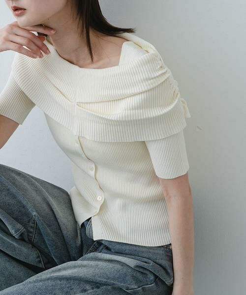 SENSE OF PLACE by URBAN RESEARCH / センスオブプレイス バイ アーバンリサーチ ニット・セーター | 『洗濯可』オフショルリブセーター(半袖)（アイボリー）