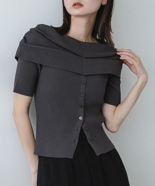 SENSE OF PLACE by URBAN RESEARCH / センスオブプレイス バイ アーバンリサーチ ニット・セーター | 『洗濯可』オフショルリブセーター(半袖)（チャコールグレー）