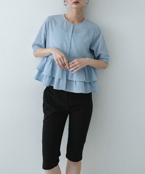 SENSE OF PLACE by URBAN RESEARCH / センスオブプレイス バイ アーバンリサーチ シャツ・ブラウス | フリルペプラムブラウス（ライトブルー）