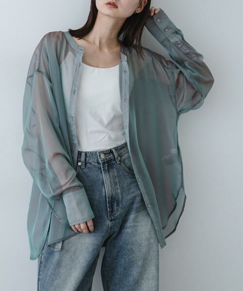 SENSE OF PLACE by URBAN RESEARCH / センスオブプレイス バイ アーバンリサーチ シャツ・ブラウス | バンドカラーシャンブレーシアーシャツ（グリーン）