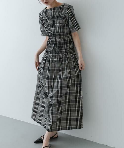 SENSE OF PLACE by URBAN RESEARCH / センスオブプレイス バイ アーバンリサーチ ワンピース | チェックシャーリングワンピース（ブラック系その他）
