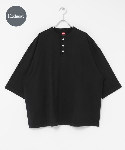 SENSE OF PLACE by URBAN RESEARCH / センスオブプレイス バイ アーバンリサーチ Tシャツ | 『別注』Healthknit×SENSE OF PLACE　ヘンリーネックTシャツ（ブラック）