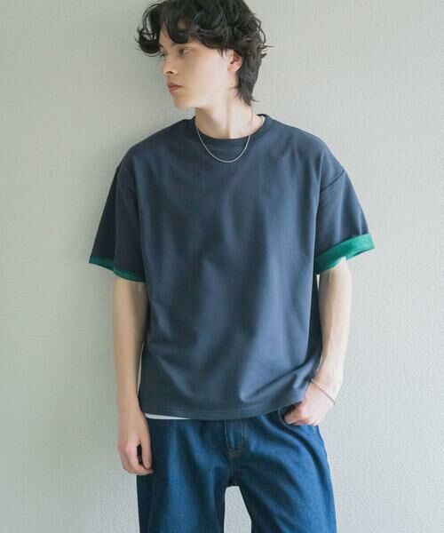 SENSE OF PLACE by URBAN RESEARCH / センスオブプレイス バイ アーバンリサーチ Tシャツ | ダブルフェイス裏毛ショートスリーブTシャツ（ネイビー）