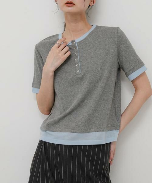 SENSE OF PLACE by URBAN RESEARCH / センスオブプレイス バイ アーバンリサーチ Tシャツ | ヘンリーネックレイヤードトップ(半袖)（グレー）