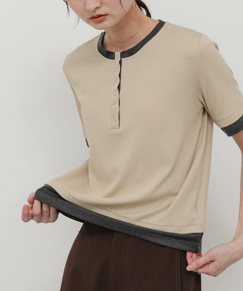 SENSE OF PLACE by URBAN RESEARCH / センスオブプレイス バイ アーバンリサーチ Tシャツ | ヘンリーネックレイヤードトップ(半袖)（ベージュ）