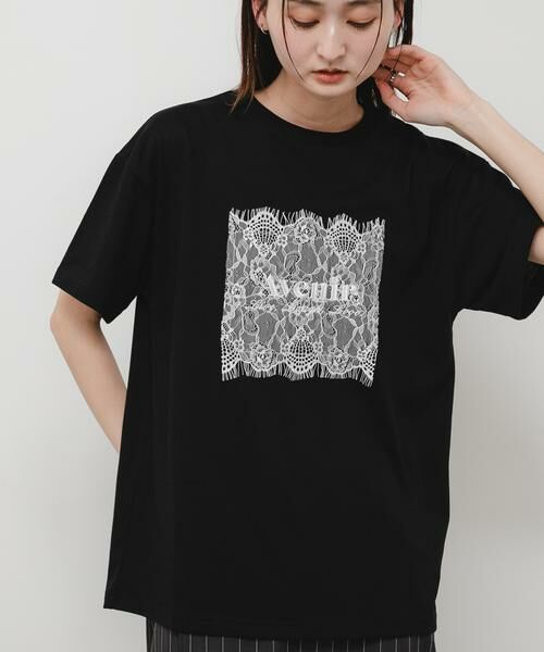 SENSE OF PLACE by URBAN RESEARCH / センスオブプレイス バイ アーバンリサーチ Tシャツ | レースロゴTシャツ（ブラック）