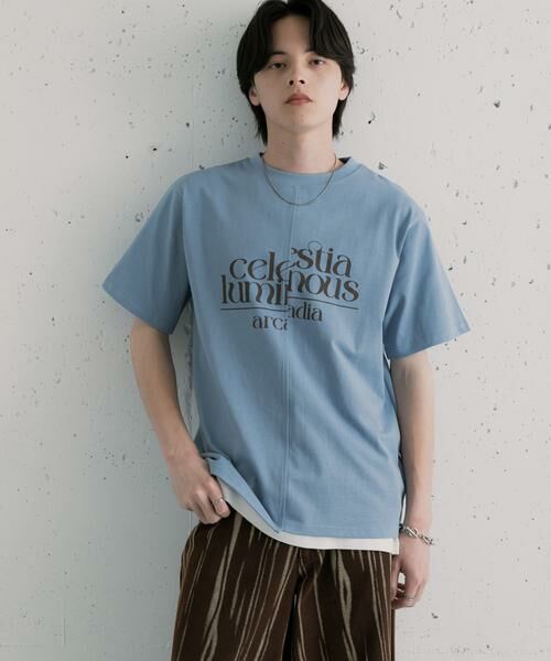 SENSE OF PLACE by URBAN RESEARCH / センスオブプレイス バイ アーバンリサーチ Tシャツ | アシメグラフィックショートスリーブTシャツ（ブルー）
